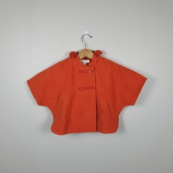 Richie House Cape Coat with Hood and Rosette Accents in Red Orange Size 4/5 NWT - Picture 3 of 12